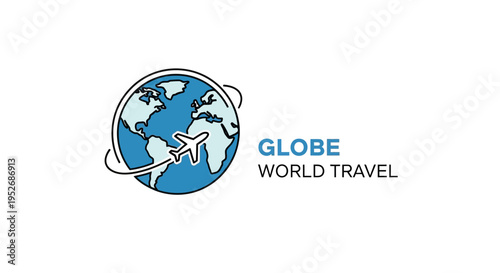 Globe illustration depicting world travel with airplane soaring across the globe design