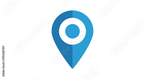 Minimalistic blue location pin icon over white background representing gps navigation