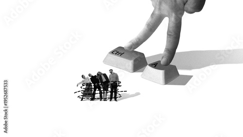 Fotografie Group trapped in loop under pressing hand and keyboard command symbolizing mental confusion and overthinking