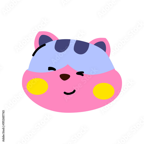 A cute smiling cartoon cat face, pink cat, hand-drawn.