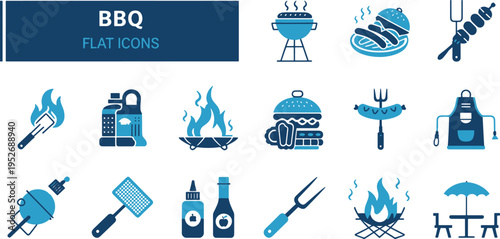BBQ Grilling Icons Set - Flat Barbecue Vector Collection EPS10