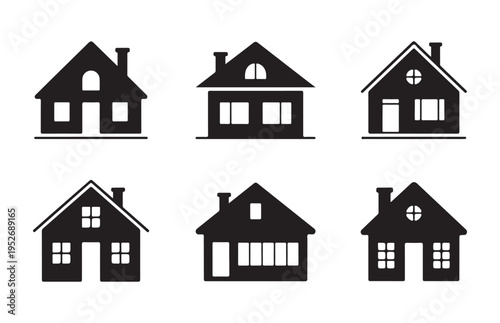 House building icon set black vector silhouette of various residential architecture designs isolated on white