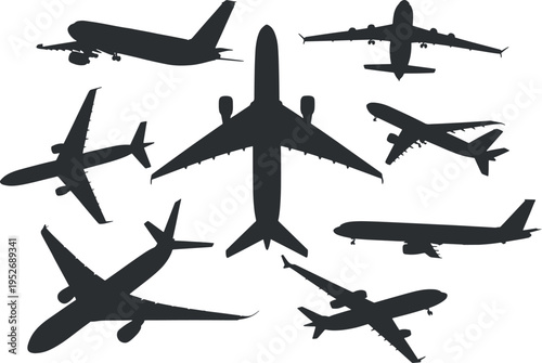 Airplane Silhouette Vector Set for Aviation Travel and Logistics Design