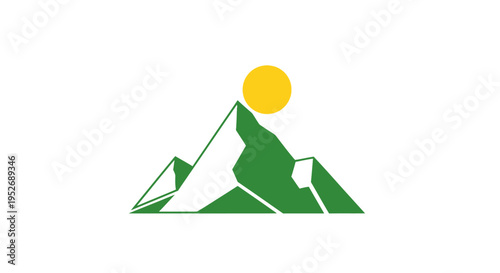 Minimalist graphic of mountains with a rising sun perfect for outdoor adventure brands