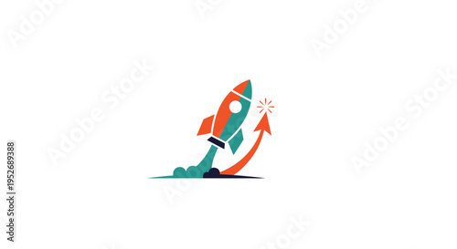 Rocket launch icon symbolizing innovation, growth, and forward momentum on white background