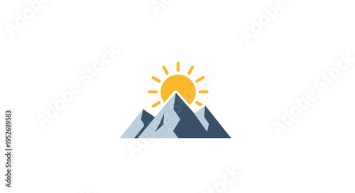 Mountain silhouette with sun illustration, dawn over a rocky peaks vector graphic
