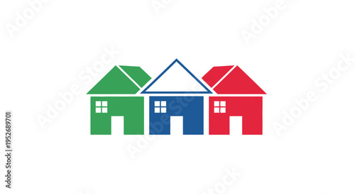 Colorful houses logo representing real estate, community, and home ownership concept