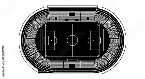 Top View Football Soccer Stadium with Stands and Pitch on isolated white background