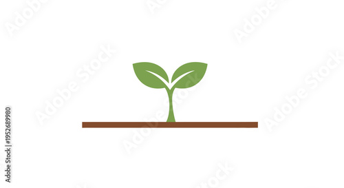 Minimalist representation of a new plant growing from the earth with two leaves sprouting