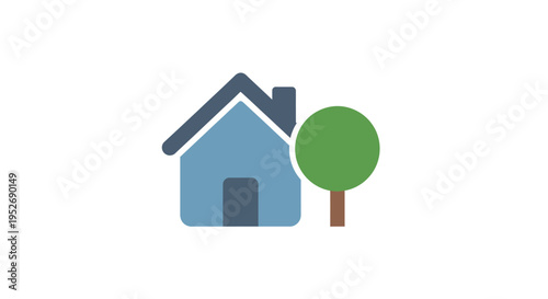 Simple house and tree illustration representing home, environment, and property concepts