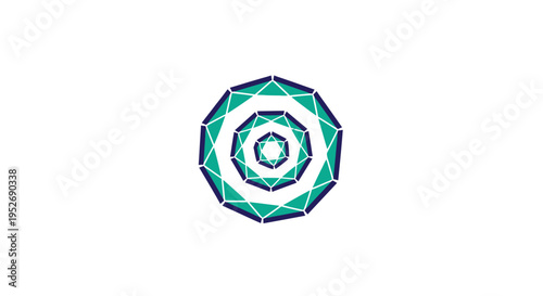 Geometric Emerald Gemstone Design with Unique Color Scheme on White Background