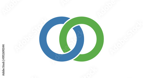 Intertwined Rings in Blue and Green Representing Connection and Interdependence