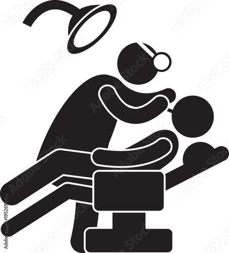 Dentist examining patient in dental chair vector illustration