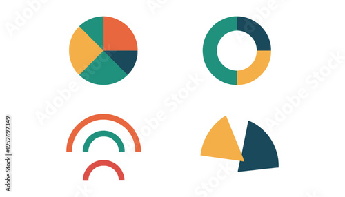 A colorful infographic featuring pie chart segments and shapes illustration