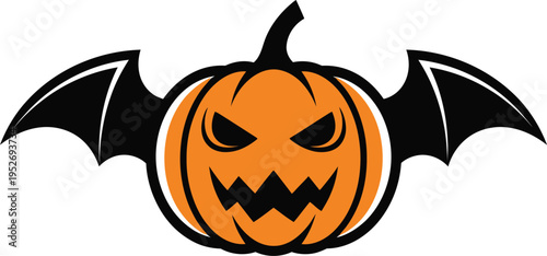 Spooky pumpkin lantern with bat wings flying for halloween celebration