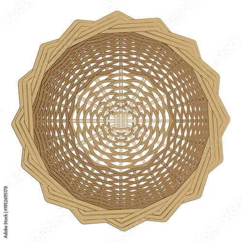 Vertical photo of a beautifully woven basket, showcasing intricate details and craftsmanship. Perfect for lifestyle, home decor, and artisanal themes.