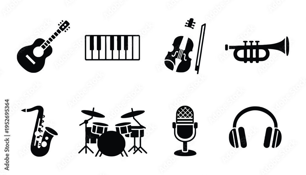 Obraz premium Music instrument vector icons set for creative projects and designs
