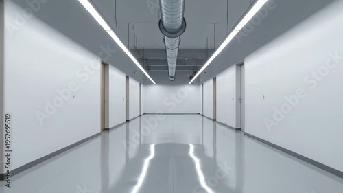 A minimalist hallway with sleek design and bright lighting.