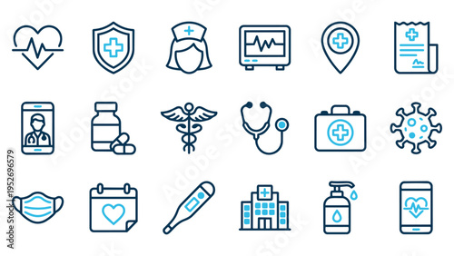 Set of Medical and Health Care Icons for Hospital and Clinic