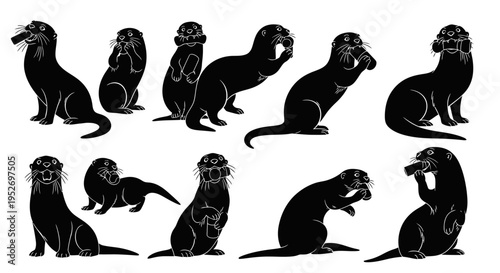 Collection of otter silhouettes in various poses.