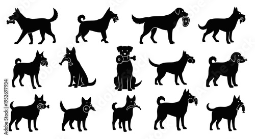 Collection of various dog breeds silhouettes.