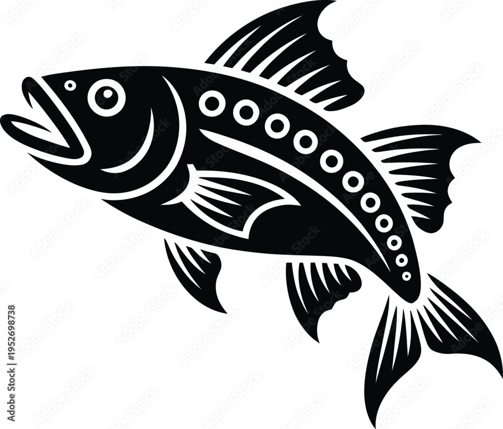 Fototapeta premium Black and white stylized fish icon