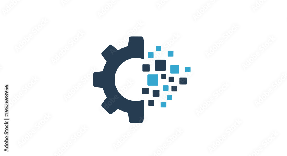 Obraz premium Digital Technology Gear Icon Representing Innovation and Data Processing on White Background