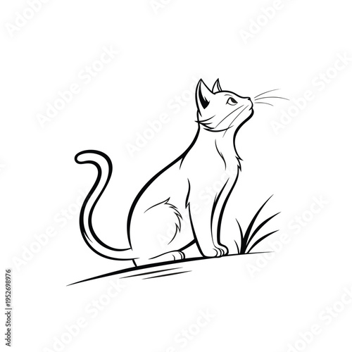 Cat line illustration simple animal vector isolated on white background