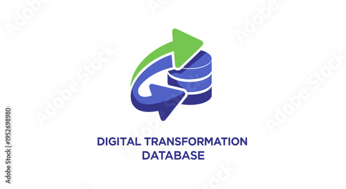 Digital transformation database concept with arrows depicting the cyclical data process.