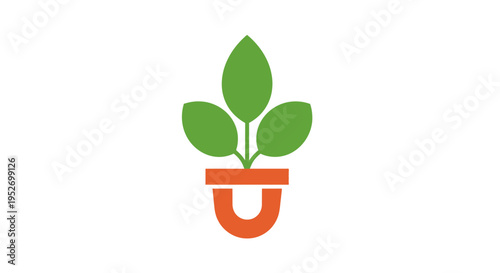 Minimalist plant logo design featuring a green plant within a stylized orange pot