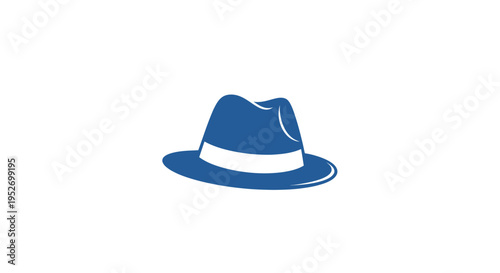 Blue Fedora Hat Icon with White Band on a White Background Simple Modern Design