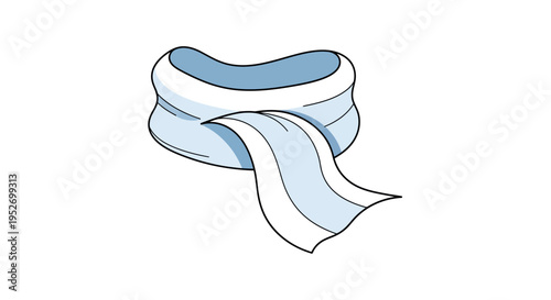 Minimalist graphic depiction of a scarf, in shades of blue and white, with simple lines