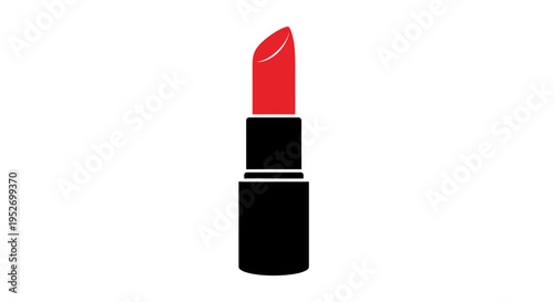 Minimalist Lipstick Illustration in Red and Black, Isolated on White Background, Simple Design