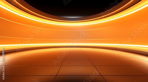 Vibrant orange tunnel interior with glowing lights and sleek curved walls futuristic ambiance