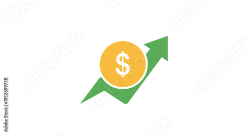 Depiction of Financial Growth with Dollar Symbol and Ascending Arrow on White Background