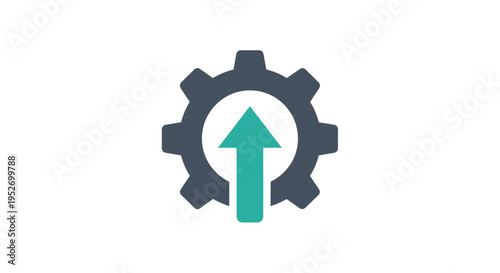 Gear with Upward Arrow, Concept of Progress and Technological Advancement on White Background