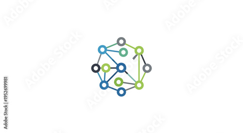 Abstract graphical representation of a connected network with nodes and lines, modern design