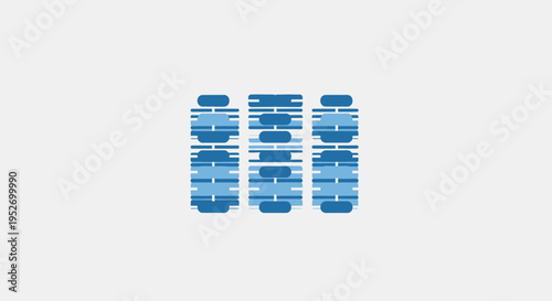 Abstract design with three vertically aligned geometric patterns in shades of blue color