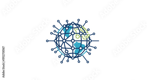 Global network connectivity visualization logo representing international data and tech