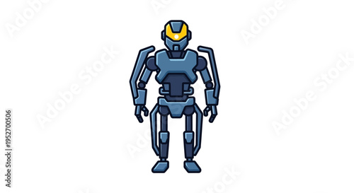 Illustration of a robotic humanoid figure with a modern design standing on white background