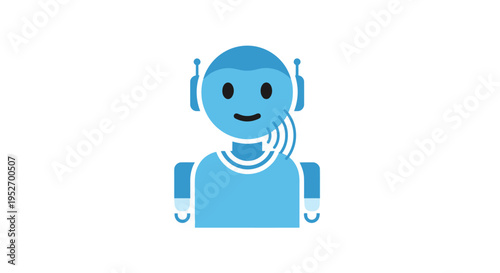 Illustration of a smiling robot with audio waves representing communication or speaking