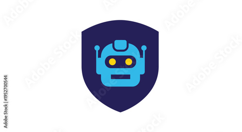 Robot head logo inside a shield graphic symbolizing technological protection