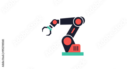 Robotic arm graphic on white background representing automation, technology, and industry