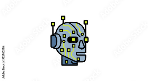 Stylized illustration of a cybernetic head, representing artificial intelligence and robotics