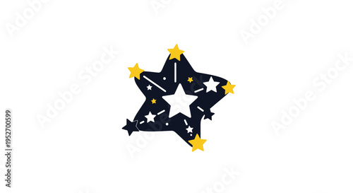 Abstract celestial illustration of a stylized star design with unique elements and vibrant hues