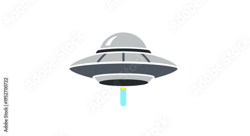 Illustration of a stylized flying saucer in a minimalist design on a white backdrop