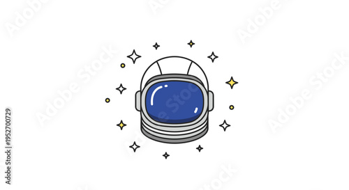 Illustration of an astronaut's helmet with sparkling stars around its outline in vector art