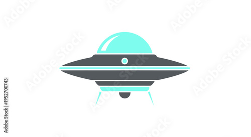 Minimalist graphic depiction of a retro futuristic flying saucer or unidentified craft