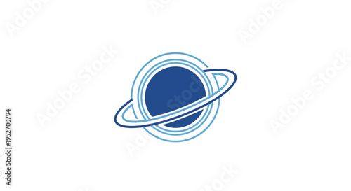 Minimalistic logo depicting a celestial body with orbiting rings, simple and elegant
