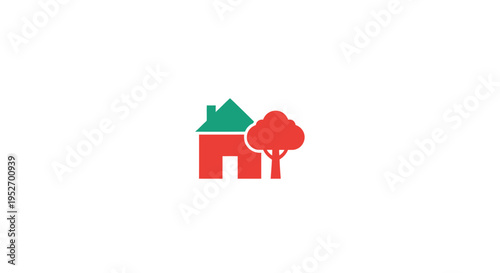 A colorful illustration of a house with a tree, symbolizing home and nature elements